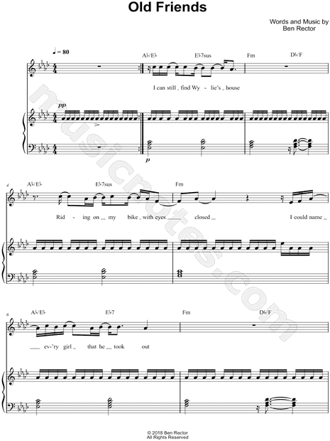 Ben Rector Old Friends Sheet Music In Ab Major Transposable Download Print Sku Mn0189674