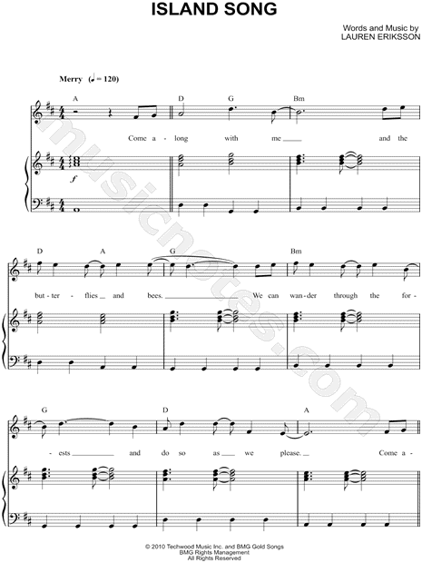 Island Song From Adventure Time Sheet Music In D Major Transposable Download Print Sku Mn016