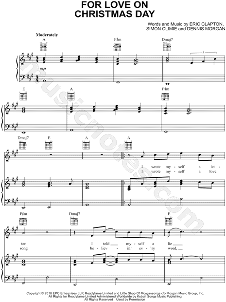 Eric Clapton "For Love on Christmas Day" Sheet Music in A Major - Download & Print - SKU: MN0189907