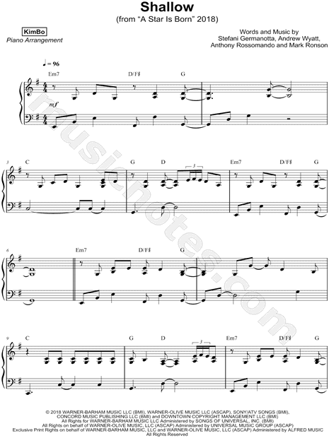 KimBo "Shallow" Sheet Music (Piano Solo) in G Major - Download & Print