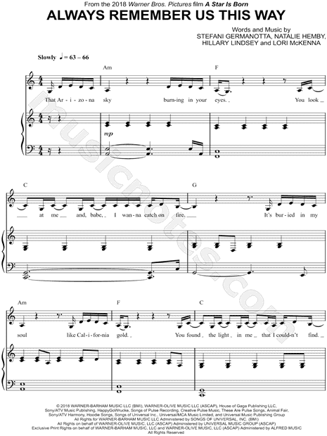 arco Conectado cuenco Always Remember Us This Way" from 'A Star Is Born [2018]' Sheet Music in A  Minor (transposable) - Download & Print - SKU: MN0190017