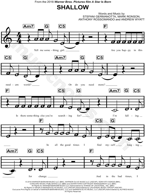 "Shallow" from 'A Star Is Born [2018]' Sheet Music for ...