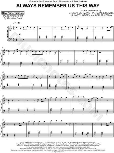 Tristemente histórico freír Christian Pearl "Always Remember Us This Way" Sheet Music (Piano Solo) in A  Minor - Download & Print - SKU: MN0190159