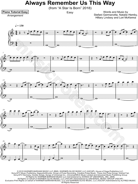 Ordenado Vinagre Gran engaño Piano Tutorial Easy "Always Remember Us This Way [easy]" Sheet Music (Piano  Solo) in A Minor - Download & Print - SKU: MN0190256