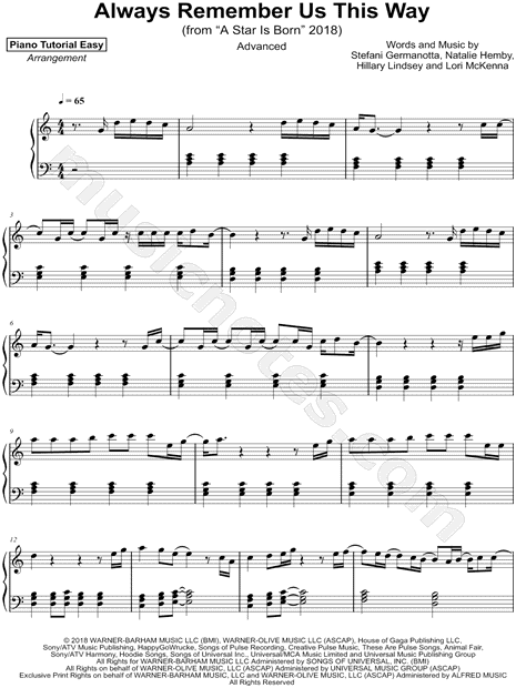trabajo Confirmación Violar Piano Tutorial Easy "Always Remember Us This Way [advanced]" Sheet Music ( Piano Solo) in A Minor - Download & Print - SKU: MN0190257