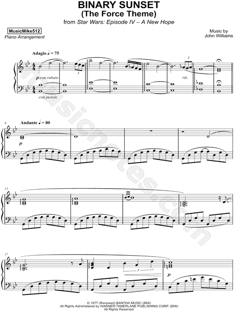 Sheet Music,Binary Sunset (The Force Theme),digital,download,sheetmusic,not...