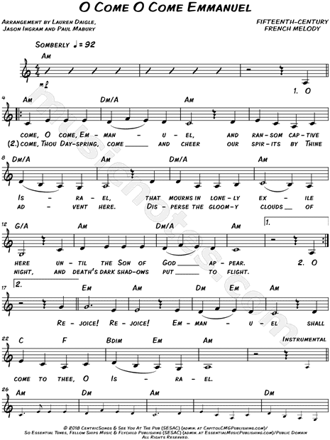 O Come O Come Emmanuel Chord Chart