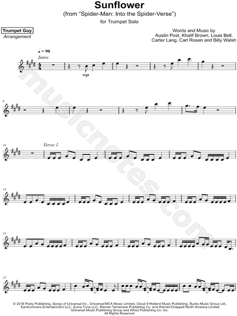 Trumpet Guy Sunflower Sheet Music Trumpet Solo In E Major Download Print Sku Mn0190788