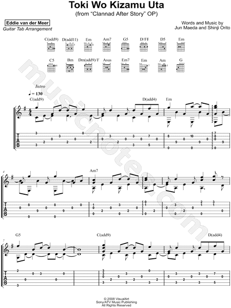 toki wo kizamu uta piano sheet