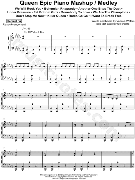 Samuel Fu Queen Epic Piano Mashup Medley Sheet Music Piano Solo In Bb Minor Download Print Sku Mn0191082