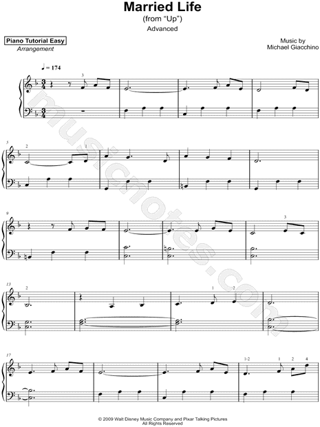 Piano Tutorial Easy "Married Life [advanced]" Sheet Music (Piano Solo