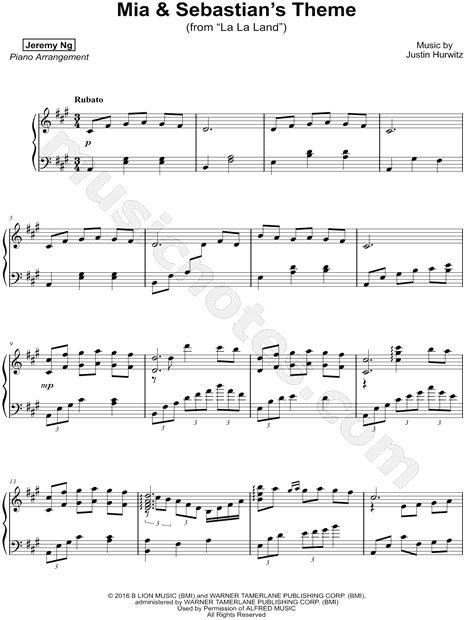 Jeremy Ng "Mia & Sebastian's Theme" Sheet Music Solo) in A Major - Download & Print SKU: MN0191198