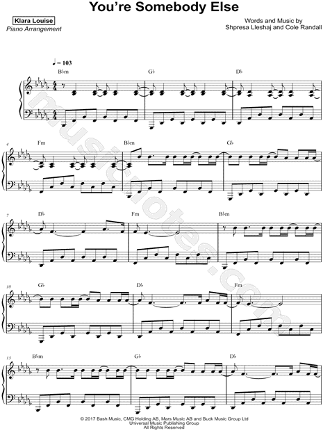 Klara Louise You Re Somebody Else Sheet Music Piano Solo In Bb