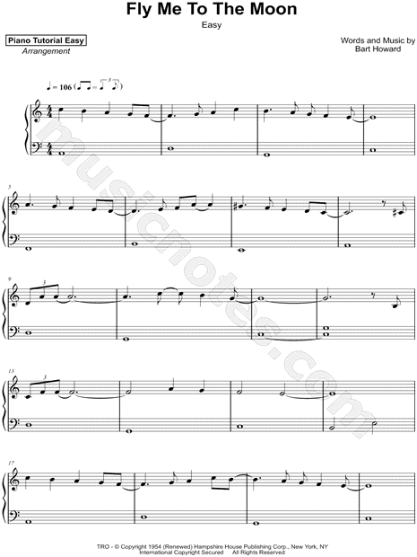 Piano Tutorial Easy Fly Me To The Moon Easy Sheet Music Easy Piano Piano Solo In C Major Download Print Sku Mn0191606 - fly me to the moon roblox piano sheet easy