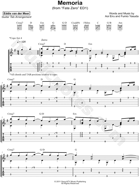 Eddie Van Der Meer Memoria From Fate Zero Ed1 Guitar Tab In E Minor Download Print Sku Mn