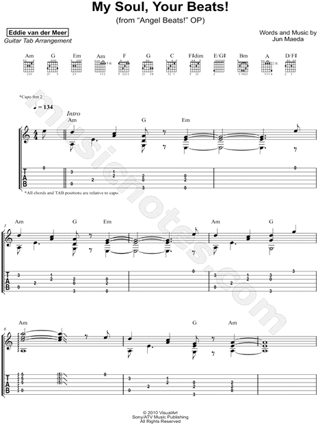 Eddie Van Der Meer My Soul Your Beats From Angel Beats Op Guitar Tab In A Minor Download Print Sku Mn