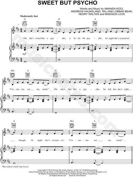 Ava Max "Sweet but Psycho" Sheet Music in D Major 