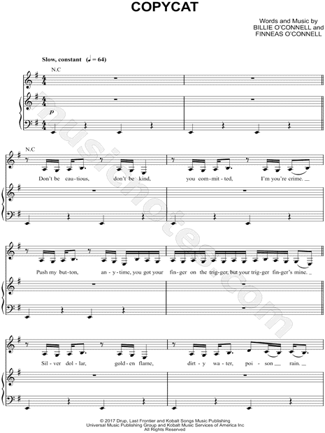 Billie Eilish Copycat Sheet Music In E Minor Transposable