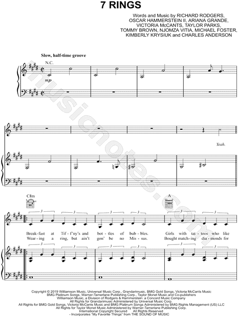 Prominente botella Ardilla Ariana Grande "7 rings" Sheet Music in C# Minor (transposable) - Download &  Print - SKU: MN0192863