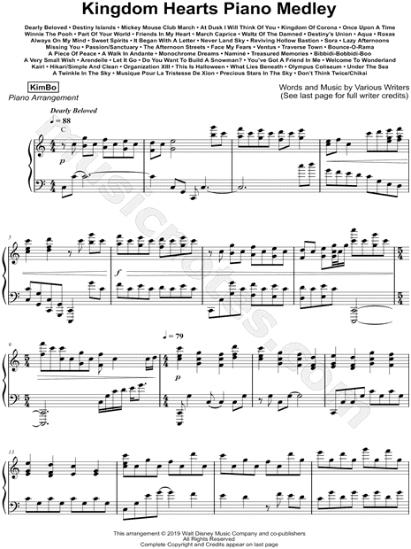 cepillo Lágrima cerca KimBo "Kingdom Hearts Piano Medley" Sheet Music (Piano Solo) in C Major -  Download & Print - SKU: MN0193594