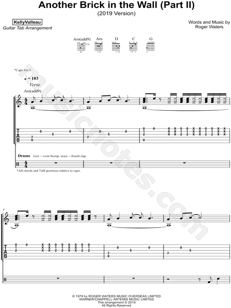 Kelly Valleau Another Brick In The Wall Part 2 19 Version Guitar Tab In A Minor Download Print Sku Mn