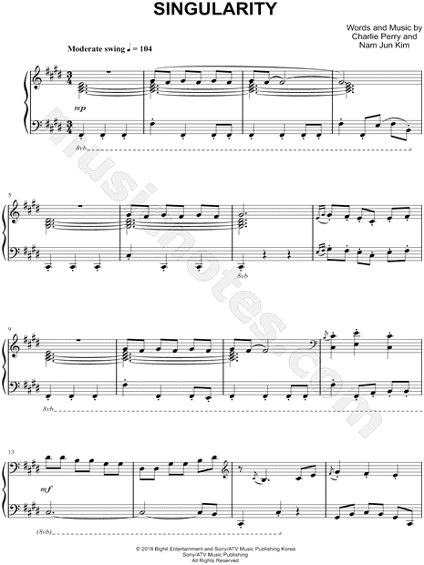 BTS "Singularity" Sheet Music (Piano Solo) in E Major - Print - SKU: MN0193975