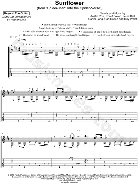Beyond The Guitar Sunflower From Spider Man Into The Spider Verse Guitar Tab In D Major Download Print Sku Mn0194093