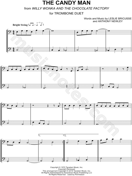 Sammy Davis Jr The Candy Man Trombone Duet Sheet Music In C Major Download Print Sku Mn0194211