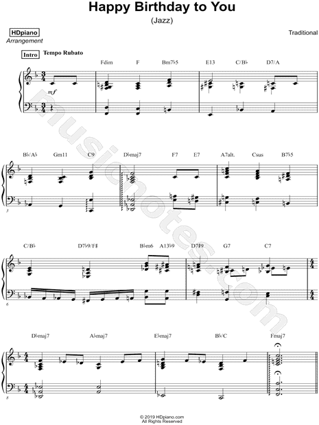 HDpiano "Happy Birthday to You! (Jazz)" Sheet Music (Piano ...