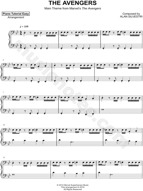 tienda Todo el tiempo tanque Piano Tutorial Easy "The Avengers (Main Theme)" Sheet Music (Piano Solo) in  G Minor - Download & Print - SKU: MN0195030