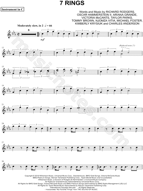 Print and download 7 rings - C Instrument sheet music by Ariana Grande arra...