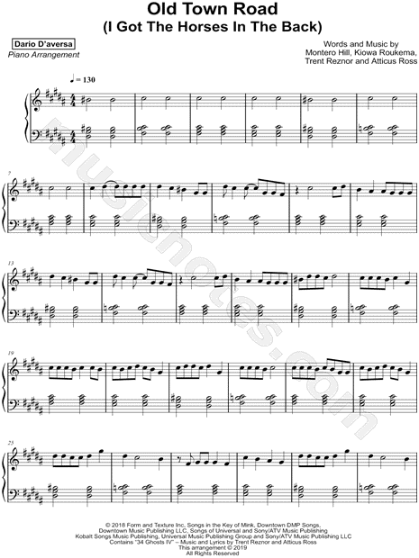 Old Town Road Sheet Music Easy