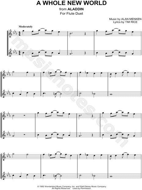 A Whole New World Flute Duet From Aladdin Sheet Music In Eb Major Download Print Sku Mn