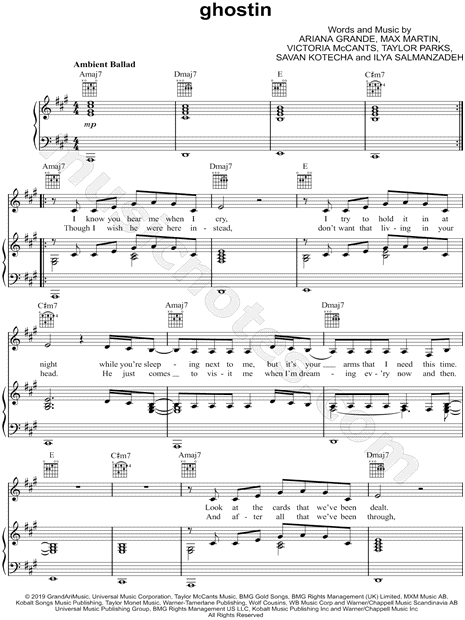 único ayer abrigo Ariana Grande "ghostin" Sheet Music in A Major (transposable) - Download &  Print - SKU: MN0195295