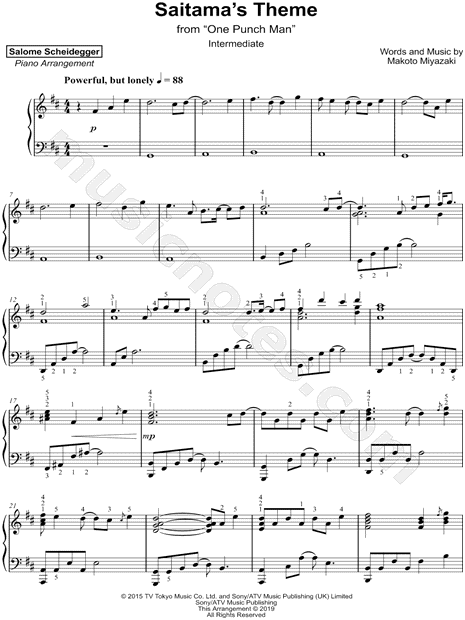 Salome Scheidegger Saitama S Theme Intermediate Sheet Music Piano Solo In D Major Download Print Sku Mn0195473