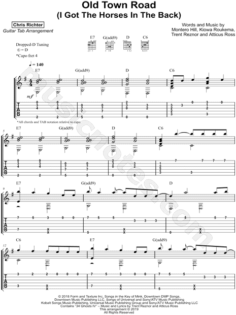 Tigge pude kort Chris Richter "Old Town Road" Guitar Tab in G Major - Download & Print -  SKU: MN0195511