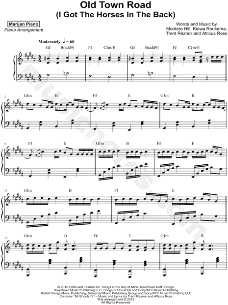 Old Town Road Piano Sheet Music Easy Free