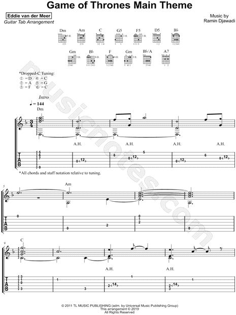 Eddie Van Der Meer Game Of Thrones Main Theme Guitar Tab In D