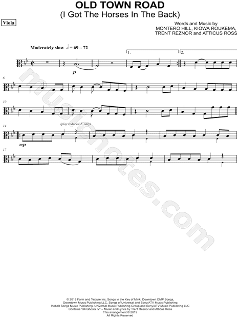 Lil Nas X Old Town Road Viola Sheet Music In Bb Major