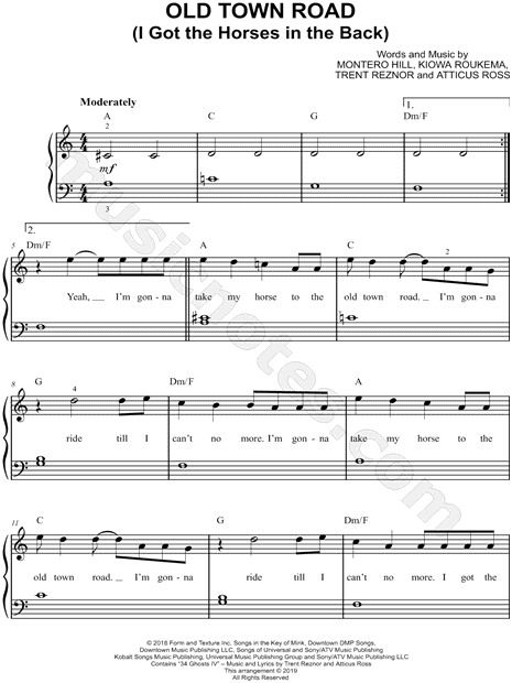 Lil Nas X Old Town Road Sheet Music Easy Piano In C Major Transposable Download Print Sku Mn0196233 - old town road music sheet roblox paio