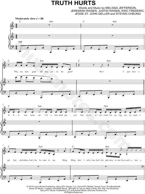 Lizzo Truth Hurts Sheet Music In C Major Download Print