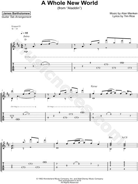 James Bartholomew A Whole New World Guitar Tab In D Major Download Print Sku Mn