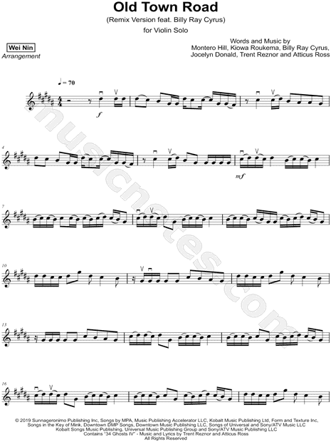 Old Town Road Sheet Music Easy