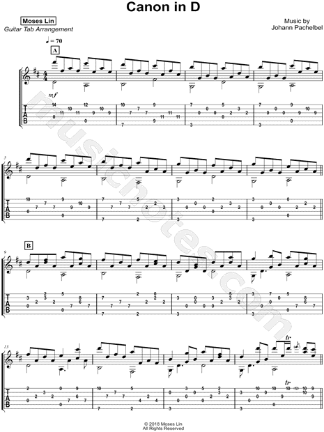 Moses Lin Pachelbel S Canon Guitar Tab In D Major Download Print Sku Mn