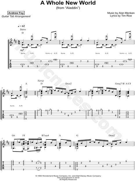 Andrew Foy A Whole New World Guitar Tab In D Major Download Print Sku Mn