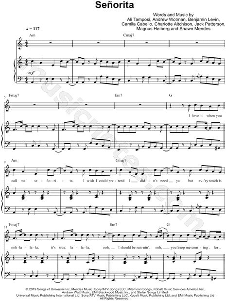 Shawn Mendes Camila Cabello Señorita Sheet Music In A