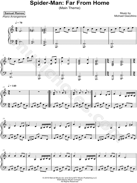 Samuel Ramos Spider Man Far From Home Sheet Music Piano Solo