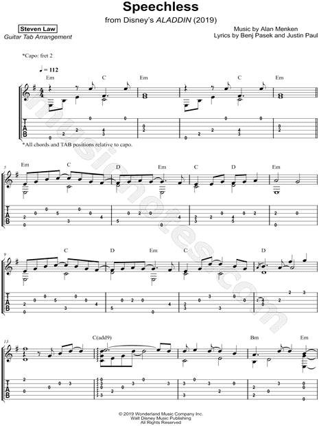 Print and download Steven Law Speechless Guitar TAB. 