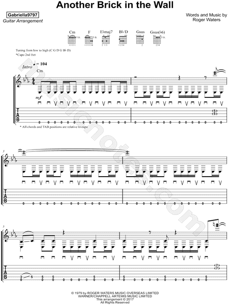 Gabriella9797 Another Brick In The Wall Part 1 Guitar Tab In C Minor Download Print Sku Mn