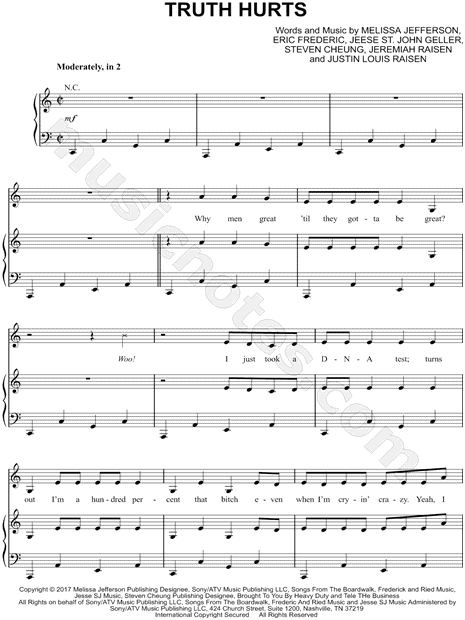 Lizzo Truth Hurts Sheet Music In C Major Transposable